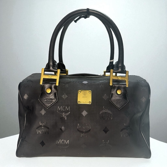 MCM Handbags - Women's MCM Boston Bag Black/Gold Monogram Size One Size